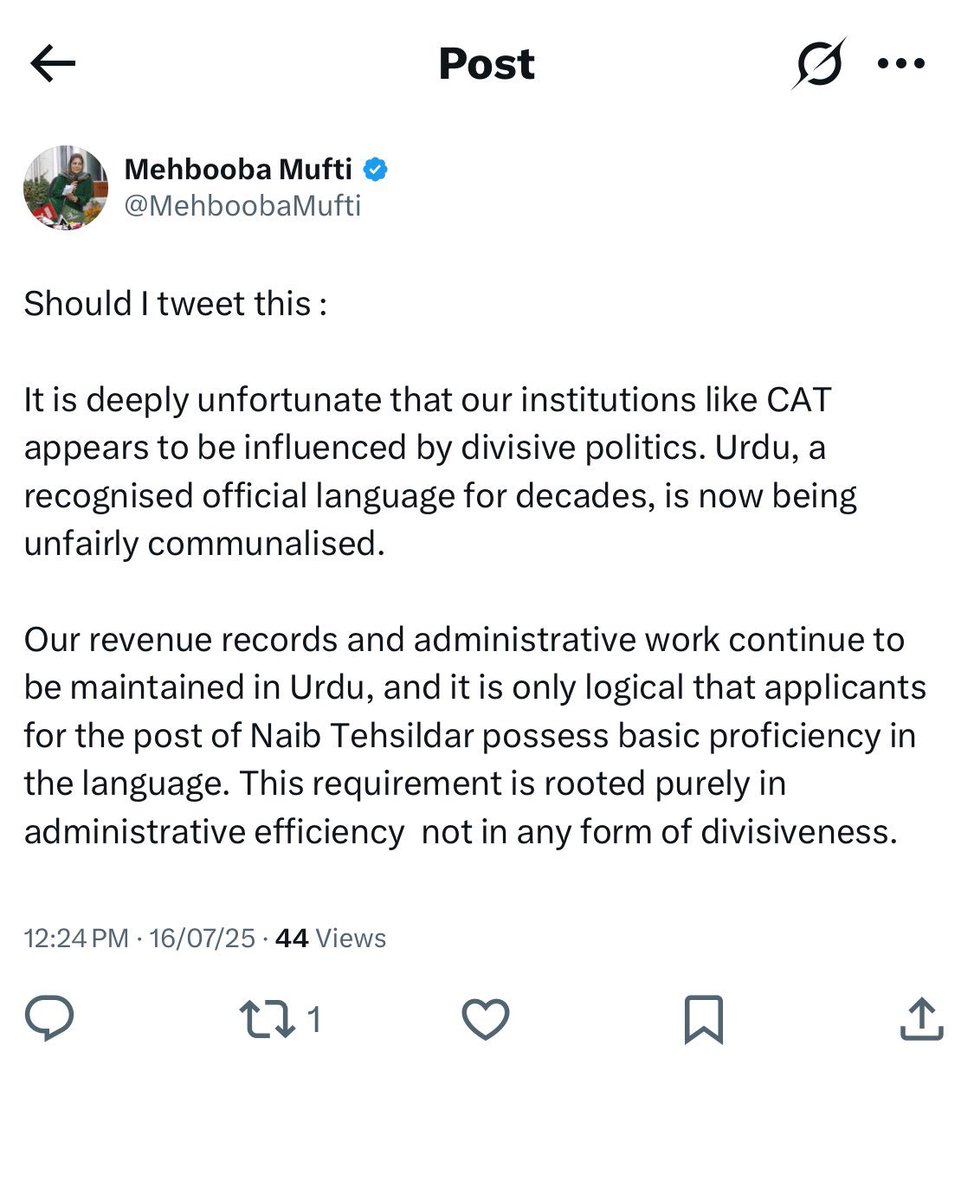 TheSkandar's tweet image. .@MehboobaMufti posted a tweet and immediately took it down. Who was she actually trying to seek permission from before tweeting? I always had a feeling about her that “She is compromised.”
That’s why I have been blocked by both @MehboobaMufti & her daughter @IltijaMufti_.