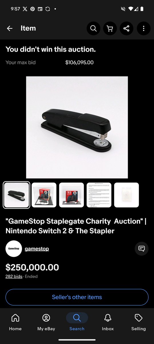 petersyravong's tweet image. GameStop stapler sells for $250,000 #Staplegate