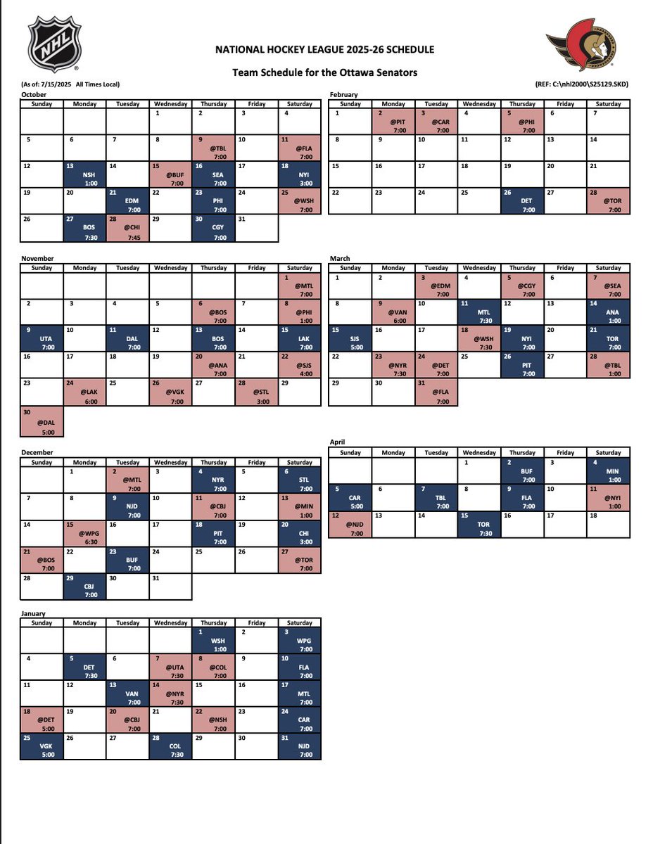 ComingInHotSens's tweet image. Here is a look at Ottawa&apos;s 2025-26 schedule.