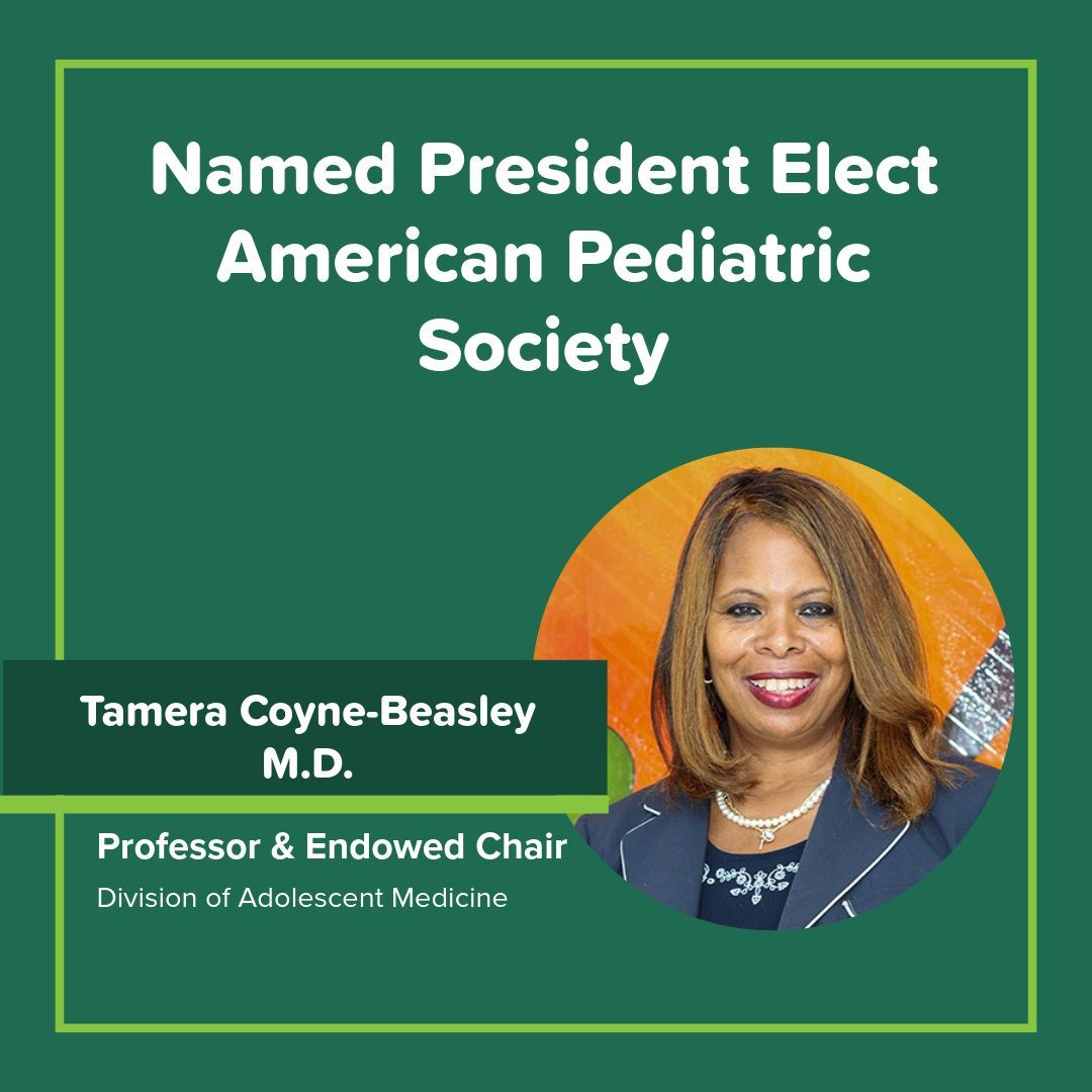 Dr. Tamera Coyne-Beasley,  endowed chair in the Division of Adolescent Medicine was named President-elect of the American Pediatric Society! Congratulations Dr. Coyne-Beasley!👏