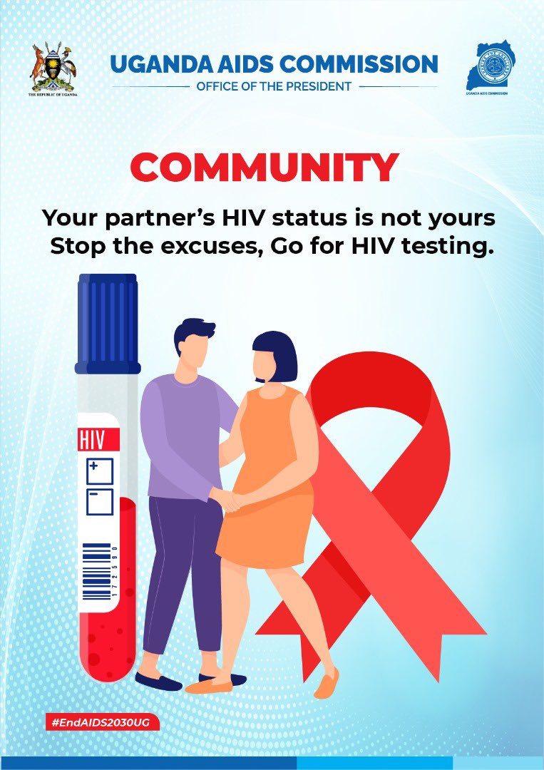 aidscommission's tweet image. It's the middle of the month and you still have some ka money. However, do you know your HIV status? What of your partner's status? If you answered no to any of the above, please test for HIV with your partner and know your status.
#EndAIDS2030Ug