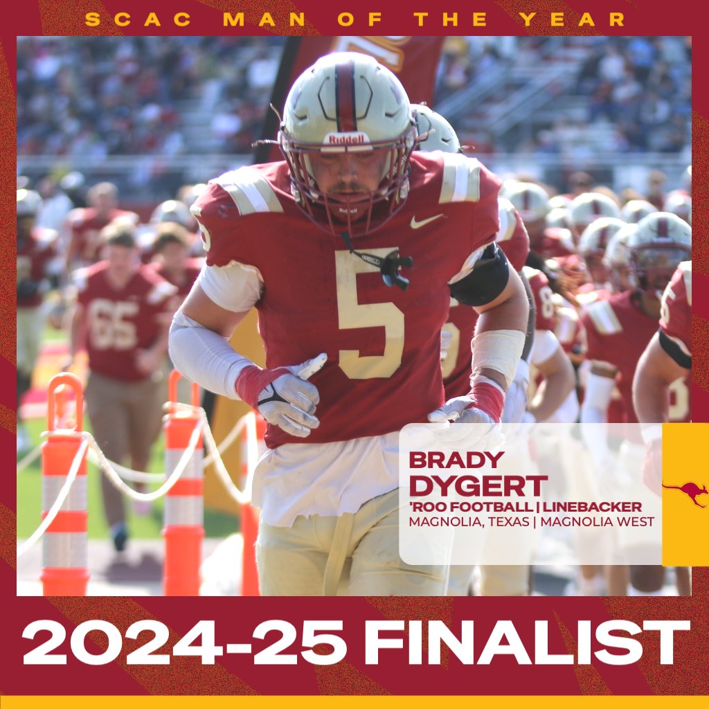Austin College 'Roos Athletics (@acsports) on Twitter photo Congratulations to Brady Dygert of <a href="/RoosFootball/">Austin College ’Roos Football</a> on being named a finalist for the 2024-25 SCAC Man of the Year Award! #RooNation #BeFierce Congratulations to Brady Dygert of <a href="/RoosFootball/">Austin College ’Roos Football</a> on being named a finalist for the 2024-25 SCAC Man of the Year Award! #RooNation #BeFierce