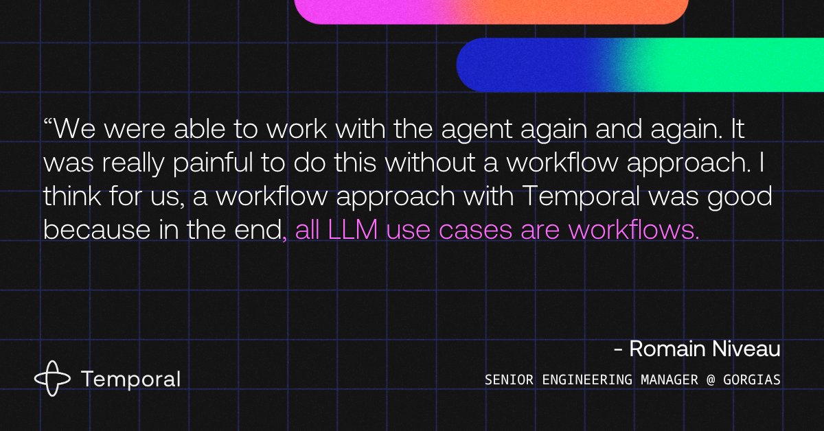 temporalio's tweet image. Want to find a way to successfully build your AI model like @gorgiasio ?
Learn more about how they successfully built their agentic AI use case using Temporal👉 temporal.io/resources/case…