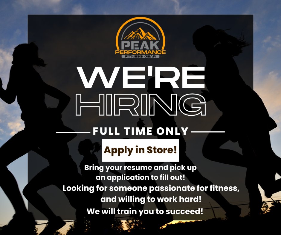 Exciting News! We’re HIRING at Peak Performance Fitness Gear in Sioux City! If you're passionate about fitness and ready to take your career to the next level, we want to hear from you! Join our dynamic team, and don’t worry—we’ll provide all the training you need to succeed.
