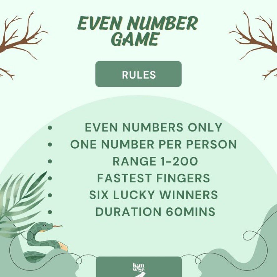 EVEN NUMBERS
Pick one (1) even number from 1-200 😎
Like and Repost to participate 👌 
Entry closes in an hour time ⏰ 
Fastest fingers with any of the winning numbers 🥇
Bot accounts without real names are automatically disqualified ❌
Multiple entries get you blocked 🧱