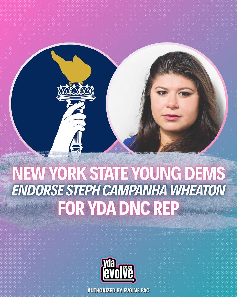 🎉ENDORSEMENT ALERT🎉
We're excited to have <a href="/NYSYD/">NYS Young Democrats</a>'s support for <a href="/StephCW_/">Steph Campanha Wheaton✨</a> in the race for YDA DNC Representative!

Steph is ready to get to work with YDs from across the Empire State to build a Democratic Party that works WITH and FOR young people!