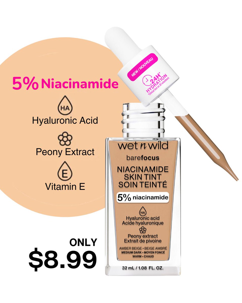 Niacinamide Skin Tint delivers:
⁠
💧 5% Niacinamide + Hyaluronic Acid for radiant, hydrated skin⁠
✨ Undetectable, buildable coverage with a satin finish⁠
⁠
⁠NOW @walmart @walgreens (online &amp; in-store) <a href="/amazon/">Amazon</a> wetnwildbeauty.com