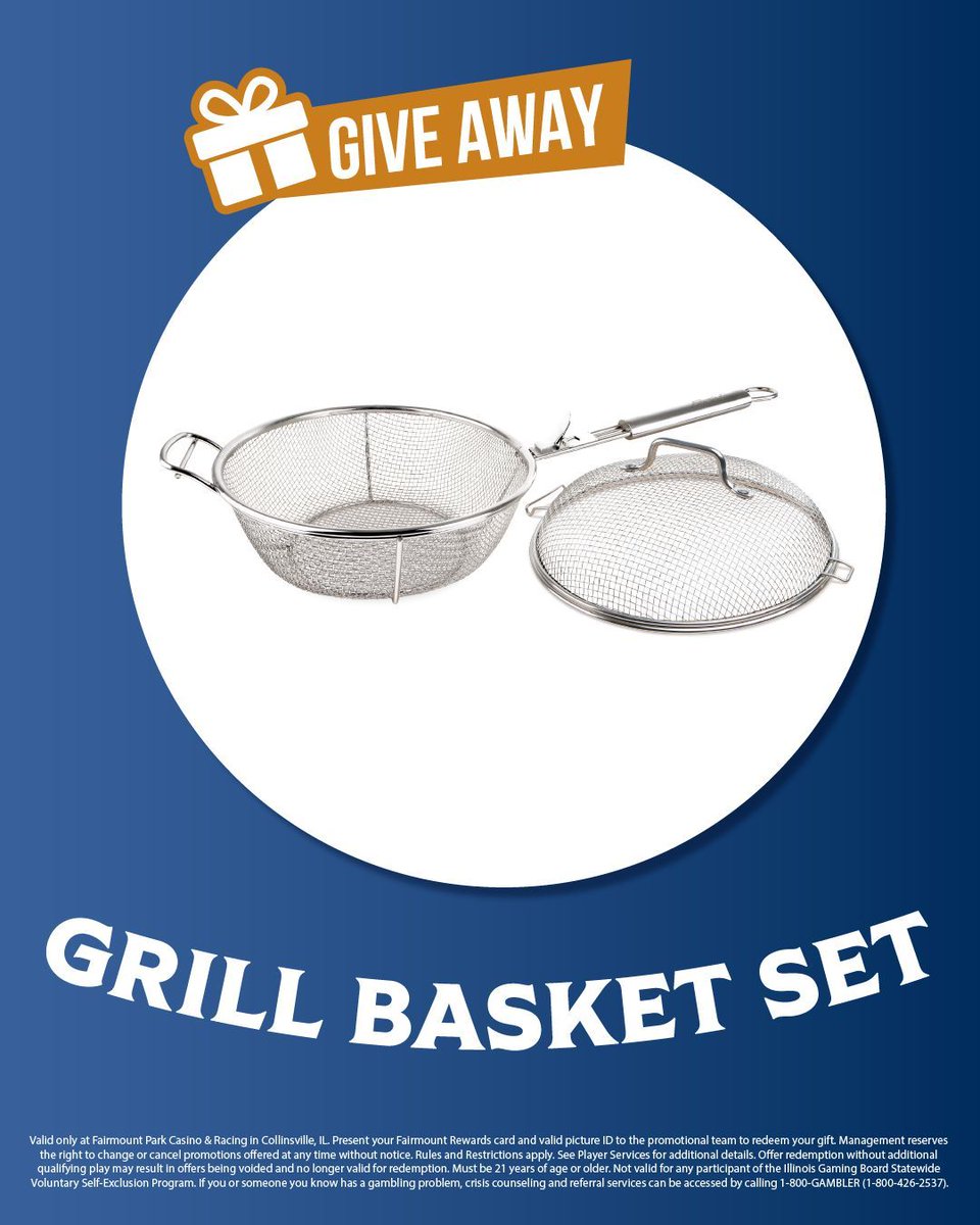 FairmountPk's tweet image. Gift Giveaway โ Happening TODAY at Fairmount Park Casino & Racing! Stop by between 2 PM and 8 PM to receive a Grill Basket โ perfect for sizzling veggies, seafood, and more at your next BBQ.
โจ Earn 200 points to claim your gift
โ
Open to the public โ everyone is welcome!