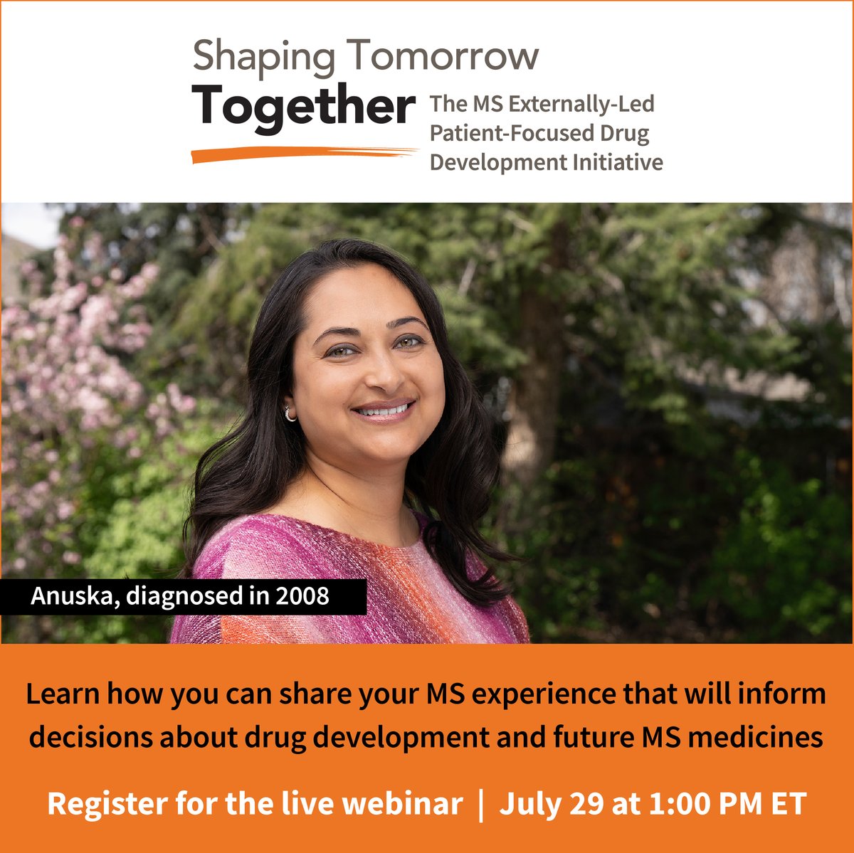 CMSC (@mscare) on Twitter photo Healthcare professionals and MS advocates- spread the word about Shaping Tomorrow Together, a PFDD initiative focused on elevating the voices of people with MS. We’re seeking input on treatment goals, unmet needs, and symptom management.
<a href="/mssociety/">National MS Society</a>
ms-coalition.org/shaping-tomorr… Healthcare professionals and MS advocates- spread the word about Shaping Tomorrow Together, a PFDD initiative focused on elevating the voices of people with MS. We’re seeking input on treatment goals, unmet needs, and symptom management.
<a href="/mssociety/">National MS Society</a>
ms-coalition.org/shaping-tomorr…