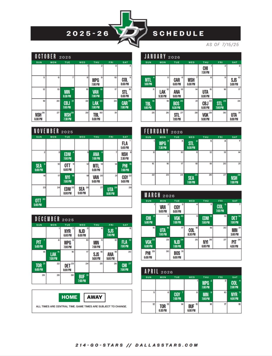 Josh_Clark02's tweet image. Stars open the season on the road against the two teams they eliminated in the 2025 playoffs.
10 of the first 13 games against 2025 playoff teams.
One 6-game homestand and one 6-game road trip.
Utah on Black Friday, Buffalo on NYE.
85 days until puck drop #TexasHockey