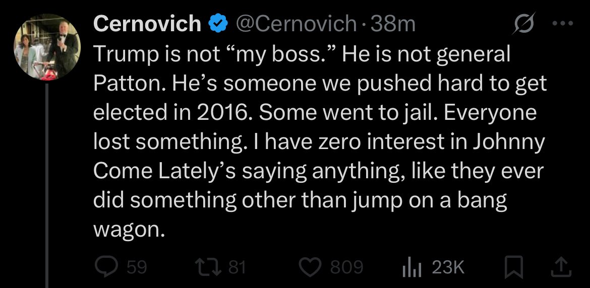 populistrevolt2's tweet image. This guy is so full of shit!
He was a never trumper in 2016.
He blocked me for calling him out on being a grifter who stands with whatever is popular at the time!
@Cernovich is a serious cernobitch