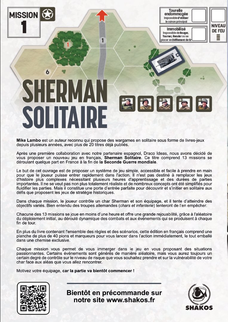 Devenez chef de char et dirigez votre Sherman à travers 13 missions, quelque part en France durant la seconde guerre mondiale.
Sherman Solitaire est actuellement en précommande sur notre site à tarif préférentiel :
shakos.fr/sherman/