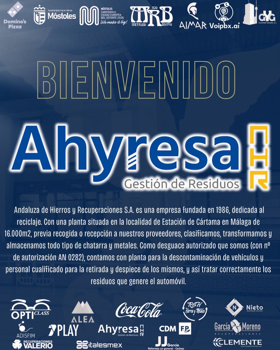ᴘᴀᴛʀᴏᴄɪɴᴀᴅᴏʀᴇs 

Damos la bienvenida a 𝘼𝙝𝙮𝙧𝙚𝙨𝙖 ( <a href="/Ahyresa/">AHYRESA</a> ). Fundada en 1986 es una empresa dedicada al reciclaje.

Agradecer su confianza depositada en esta gran familia.

#MRBMostolesFSF #VolverALoGrande