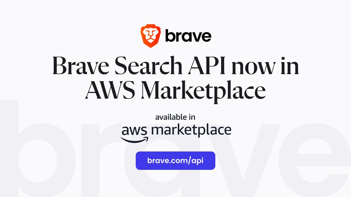 Today the Brave Search API is available in the new AI Agents and Tools category of AWS Marketplace.

This launch allows AWS customers to easily add our search capabilities to empower their agentic AI efforts.