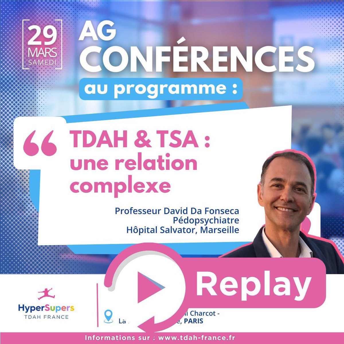 🎬#AG 2025 #tdah #tsa 
👉 Retrouvez le replay vidéo de la #conférence : " TDAH et TSA, une relation complexe". 
▶️ Une #intervention du Professeur David Da Fonseca, pédopsychiatre à l'Hôpital Salvator de Marseille.
ℹ️ Disponible dans l’espace adhérent
tdah-france.fr/TDAH-TSA-Une-r…
