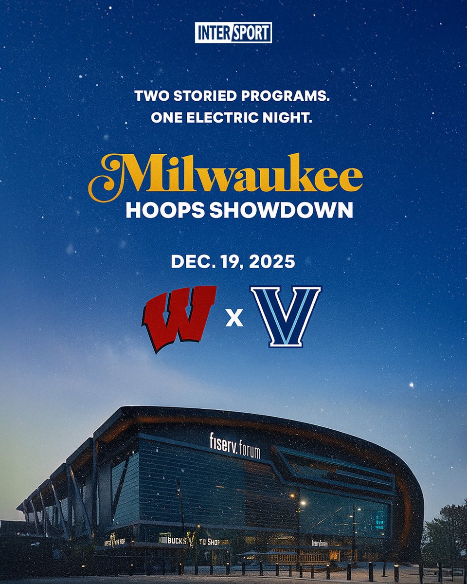 IntersportHoops's tweet image. Two powerhouse programs. One winter showdown.
Wisconsin vs. Villanova
📍 Fiserv Forum, Milwaukee
📅 December 19, 2025
The Milwaukee Hoops Showdown is set—and it’s going to be a big one.
🎟️ Tickets drop in Sept—sign up now for exclusive presale access: fiservforum.com