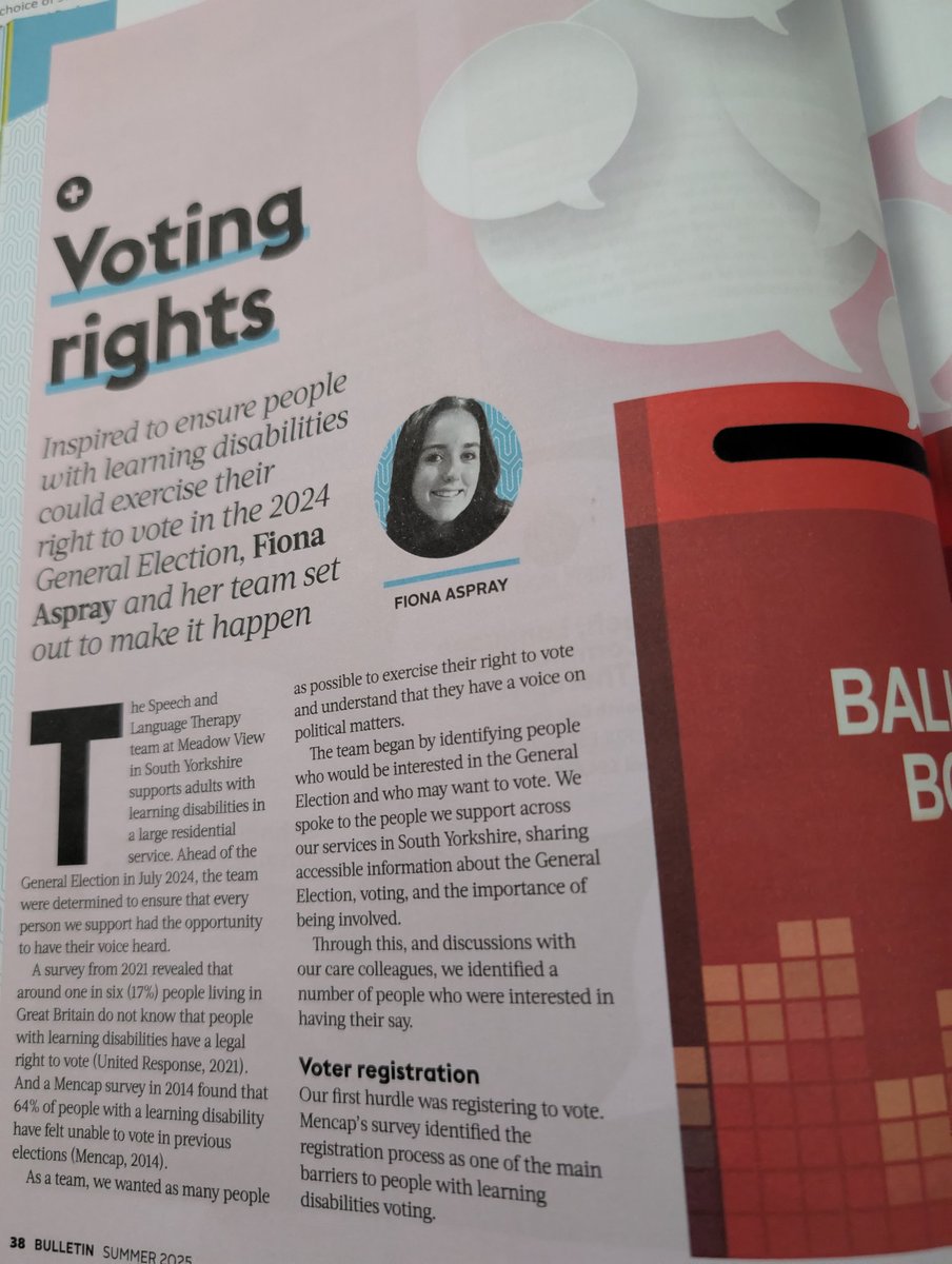 Richard Armstrong (@armstrongslt) on Twitter photo Getting through the rest of this quarter's <a href="/RCSLT/">RCSLT π</a> Bulletin. Really enjoyed Fiona Aspray's article on supporting people with learning disabilities to vote in the 2024 general election. Topic close to my heart having done this myself in 2019. Excellent support provided. #mySLTday Getting through the rest of this quarter's <a href="/RCSLT/">RCSLT π</a> Bulletin. Really enjoyed Fiona Aspray's article on supporting people with learning disabilities to vote in the 2024 general election. Topic close to my heart having done this myself in 2019. Excellent support provided. #mySLTday