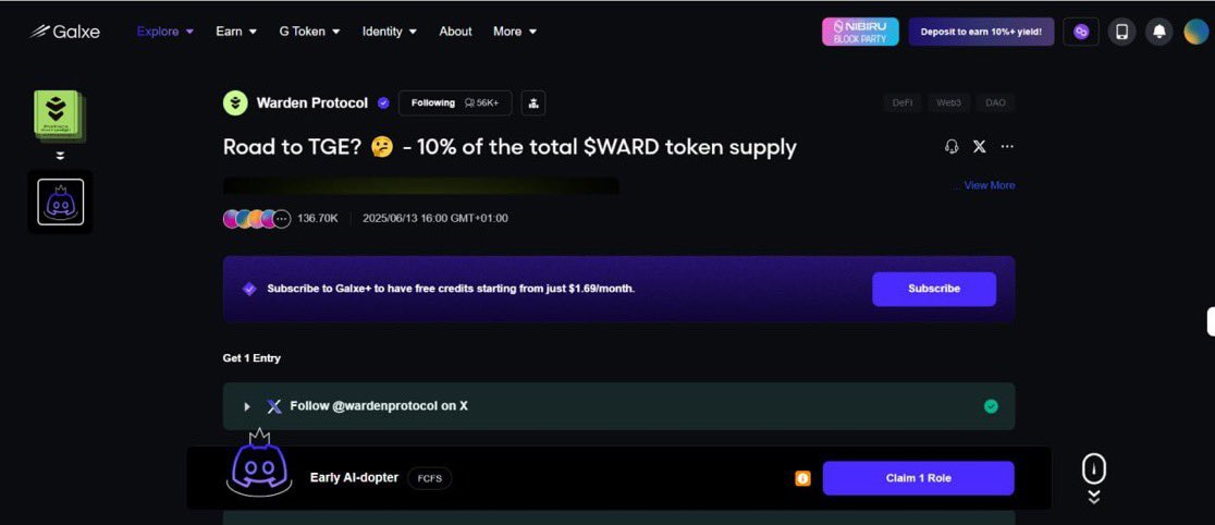 CAPITAL__DC's tweet image. Bless Network announced a partnership with @wardenprotocol today
Complete this Galxe task to claim the early Adopter role.
FCFS
app.galxe.com/quest/WardenPr…