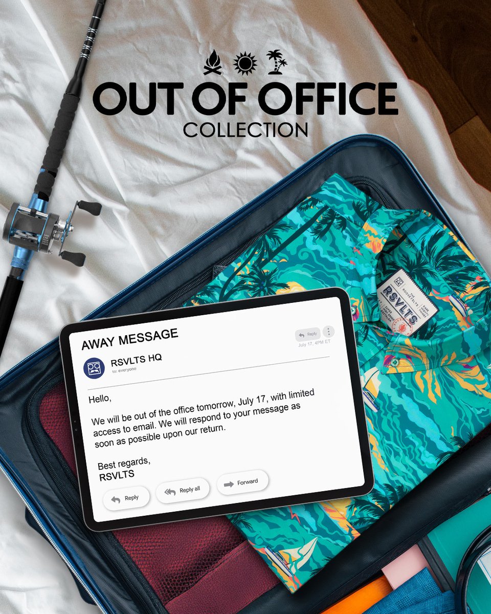 RSVLTS's tweet image. Well, well, would you look at the time... 🏝️🎣🏕️⁠
⁠
We&apos;ll be setting up our OOO message for the RSVLTS &quot;Out of Office&quot; Collection tomorrow, 7/17 at 4 PM ET 🍹