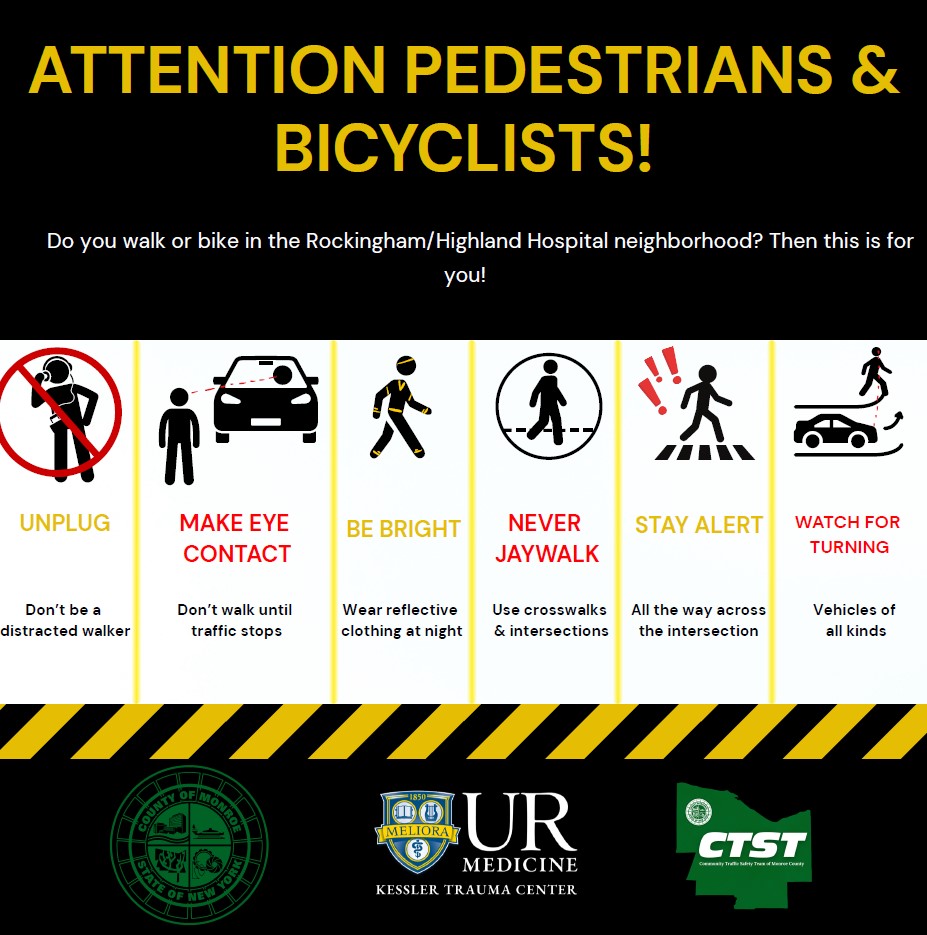 CountyExecBello's tweet image. There are too many crashes in the Highland Hospital/Rockingham neighborhood. The Monroe County Community Traffic Safety Team and URMC are asking drivers and pedestrians in the area to take these steps to make our community a safer place. We're all in this together!