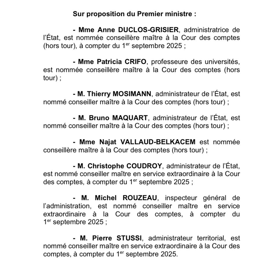 🔴🇫🇷 ALERTE INFO | Najat Vallaud-Belkacem est bien nommée par le Premier Ministre pour un poste à la Cour des Comptes.
Des médias avaient relayés que ceci allait dans la logique d'un "deal" avec le PS pour ne pas censurer le gouvernement.
Boris Vallaud son mari est au PS.
