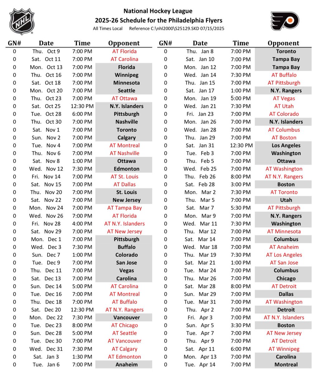 itssnick's tweet image. Flyers' 25-26 schedule.
They'll start Oct. 9 at Florida against the reigning Cup champs.
Home opener vs. the same Oct. 13 at what'll be Xfinity Mobile Arena by then.