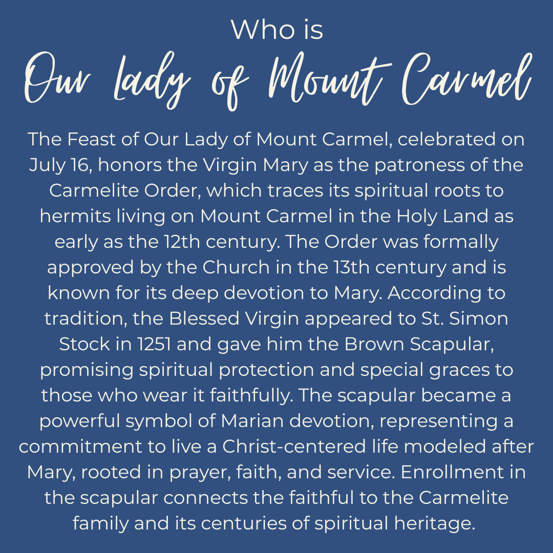 FullnessOfTruth's tweet photo. Happy Feast of Our Lady of Mount Carmel! 

Today we honor Mary, our Mother and Queen of Carmel, who leads us closer to her Son through prayer, trust, and love. May her mantle always protect us and guide us on the path to holiness. https://t.co/rydmyoWlYe