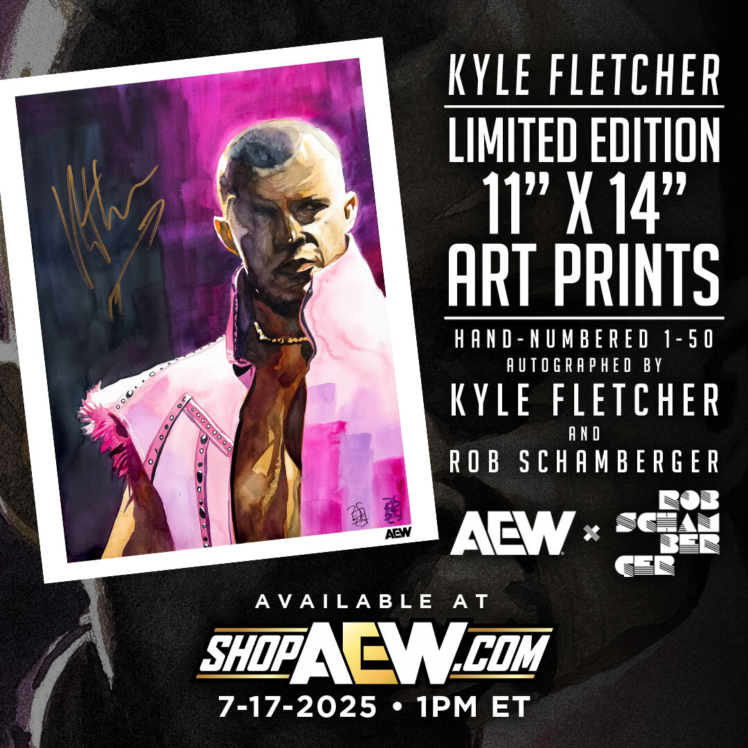 ShopAEW's tweet image. This limited-edition @Kylefletcherpro art print by @robschamberger just dropped at ShopAEW.com!
Each one is hand-numbered and autographed by 'The ProtoStar' Kyle Fletcher & Rob Schamberger!
