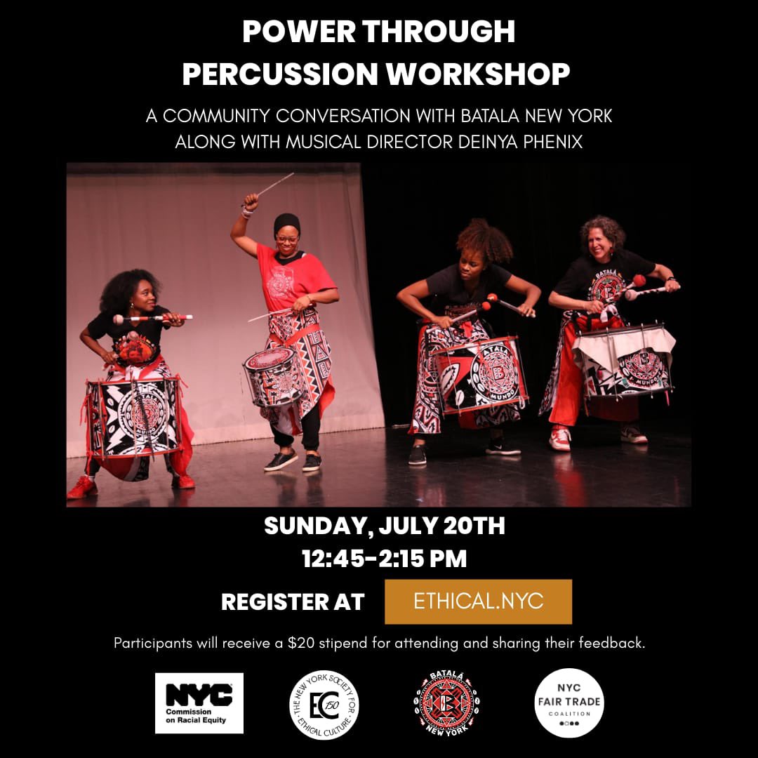 7/20 🥁 Batalá New York joins @ethicalnyc for a powerful Sunday Platform on music, justice &amp; community.

📅 Sun, July 20
🕚 Talk: 11–12:15
🛠️ Workshop: 12:45–2:15
🔗 ethical.nyc/events/sunday-…

#BatalaNewYork #EthicalNYC #DrumsForJustice