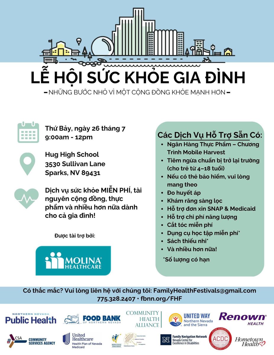 ACDCNV's tweet image. 馃搷NORTHERN #NEVADA:
You do not want to miss this FREE health resource fair coming up in Sparks on July 26th! Thank you to all our sponsors - especially Molina Healthcare!
Please share with your family and friends!