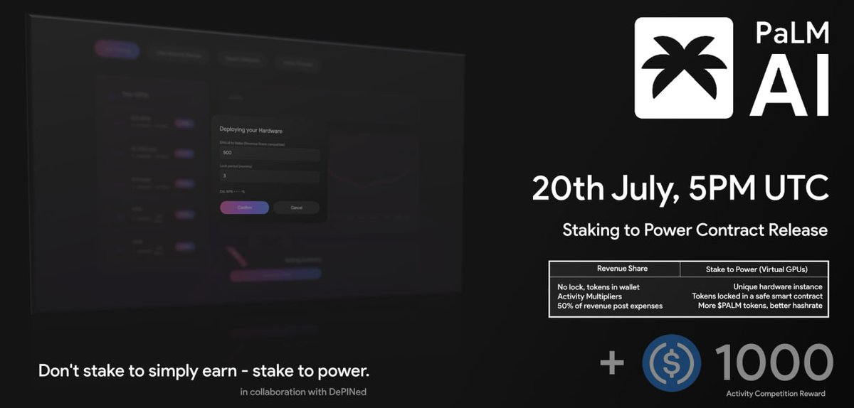 palmaierc's tweet image. The announcement yesterday raised the brilliant question of "when".
🕘 The exact answer is in 4 days on 5PM UTC, July 20th. The first 100 stakers, irregardless of $PALM holdings, will receive $50 USDC.
An Activity Campaign is due to be launched tomorrow where the most concise…