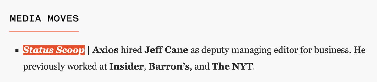 AxiosComms's tweet image. 📰 Official announcement: @Jeffrey_Cane is now Axios' Deputy Managing Business Editor!
Spotted in @oliverdarcy’s Status newsletter: