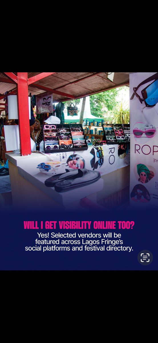 Got questions about the Lagos Fringe Market?

We’ve put together a quick FAQ to help you decide if it’s the right fit.
From what you’ll need, to what to expect, it’s all there.

Check it out &amp; apply.
We’d love to have you with us this year.

To Apply, lagosfringe.com/festival-market