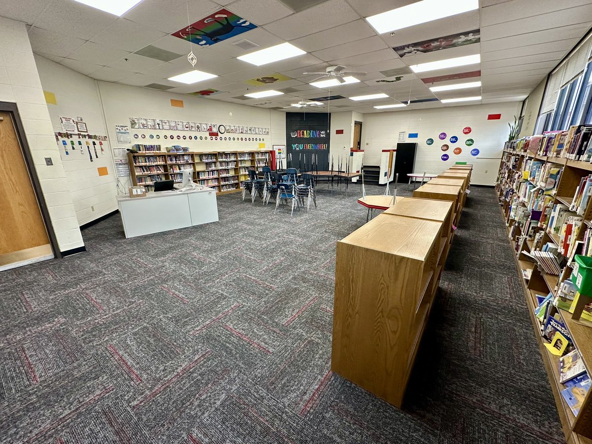 New carpet squares have been installed in the Elementary Library, both 2nd Grade classrooms and one 1st Grade classroom.   The entire K-2, south wing of the building has received new carpet squares over the last couple of summers.  
#plainsmenpride