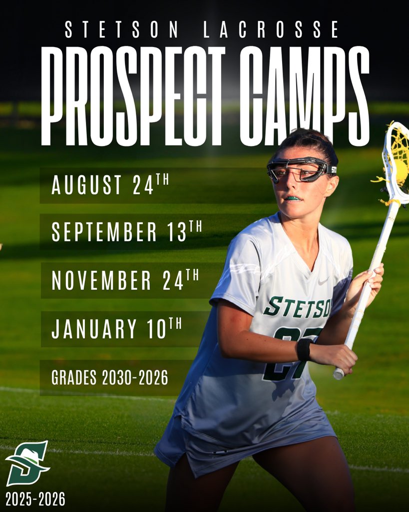 StetsonLacrosse's tweet image. ๐จ Prospect Days Alert! ๐จ
Calling all future Hatters โ donโt miss your chance to showcase your skills at Stetson University!
๐ Register now โ link in bio!
Stetson University Camps are open to any and all entrants (limited only by number, age, grade level, and/or gender).
