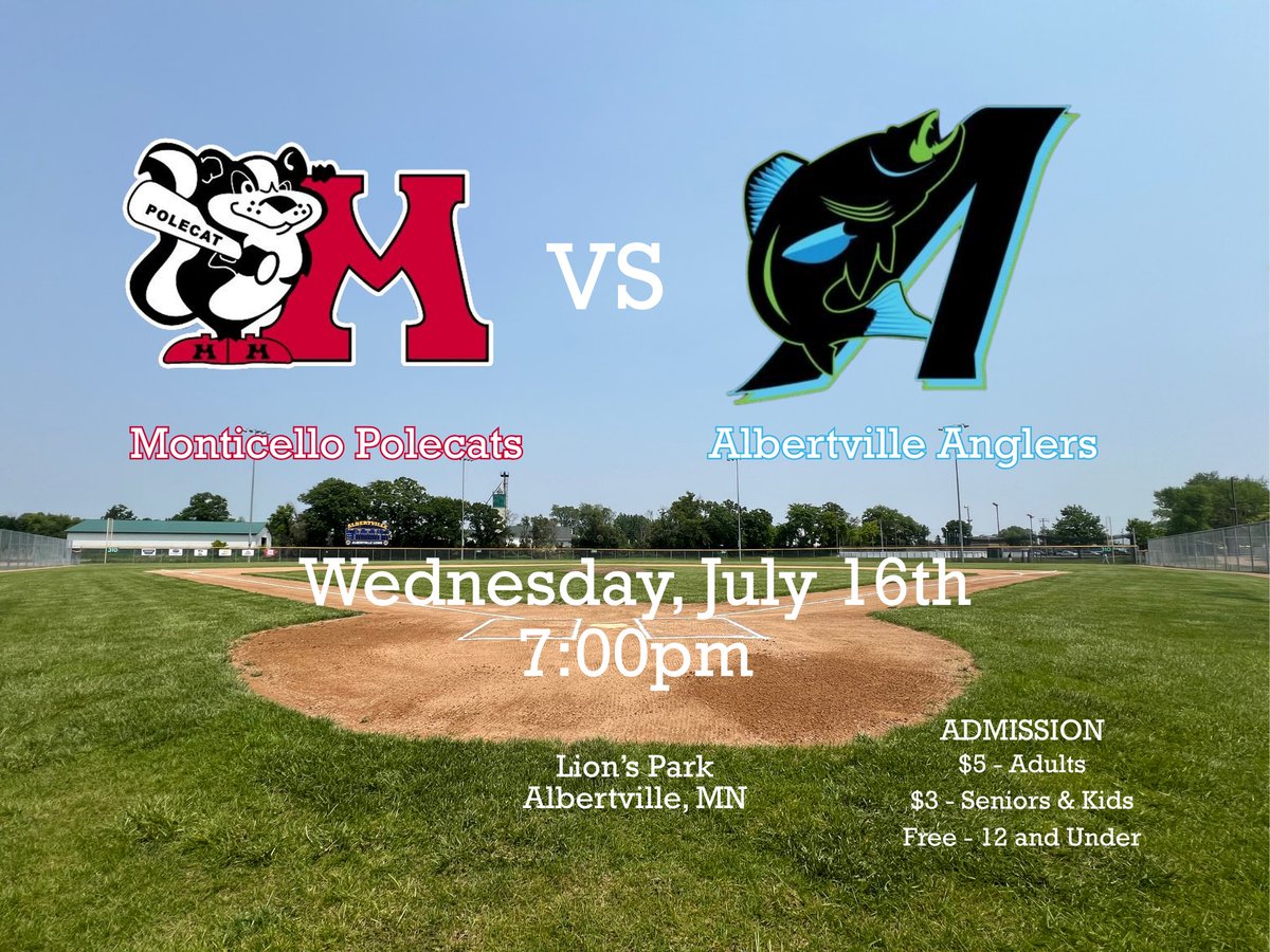Albertville Anglers (@anglersbball) on Twitter photo Welcoming the <a href="/MoPolecats/">Monticello Polecats</a> tonight at 7pm, at Lions Park. Hopefully the rain stays away. Welcoming the <a href="/MoPolecats/">Monticello Polecats</a> tonight at 7pm, at Lions Park. Hopefully the rain stays away.
