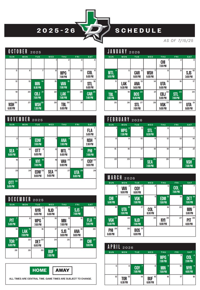 The #TexasHockey 25-26 Regular Season Schedule: