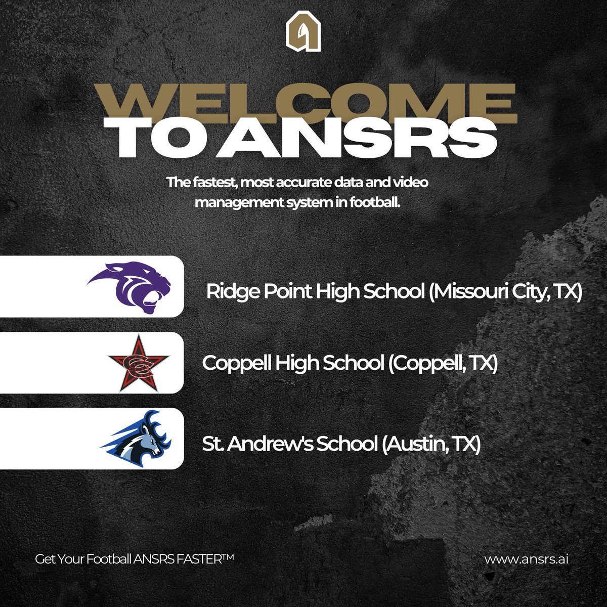 ANSRSFB (@ansrsfb) on Twitter photo Coaches, we are excited to help you get your Football ANSRS FASTER™ this season!
ANSRS helps automate breakdowns, accelerate game plans, & helps with efficiency in the office by helping coaches repurpose 20+ hours!
👉 Ridge Point High School (Missouri City, TX) <a href="/RPHS_FB/">Ridge Point Football</a>
👉 Coaches, we are excited to help you get your Football ANSRS FASTER™ this season!
ANSRS helps automate breakdowns, accelerate game plans, & helps with efficiency in the office by helping coaches repurpose 20+ hours!
👉 Ridge Point High School (Missouri City, TX) <a href="/RPHS_FB/">Ridge Point Football</a>
👉