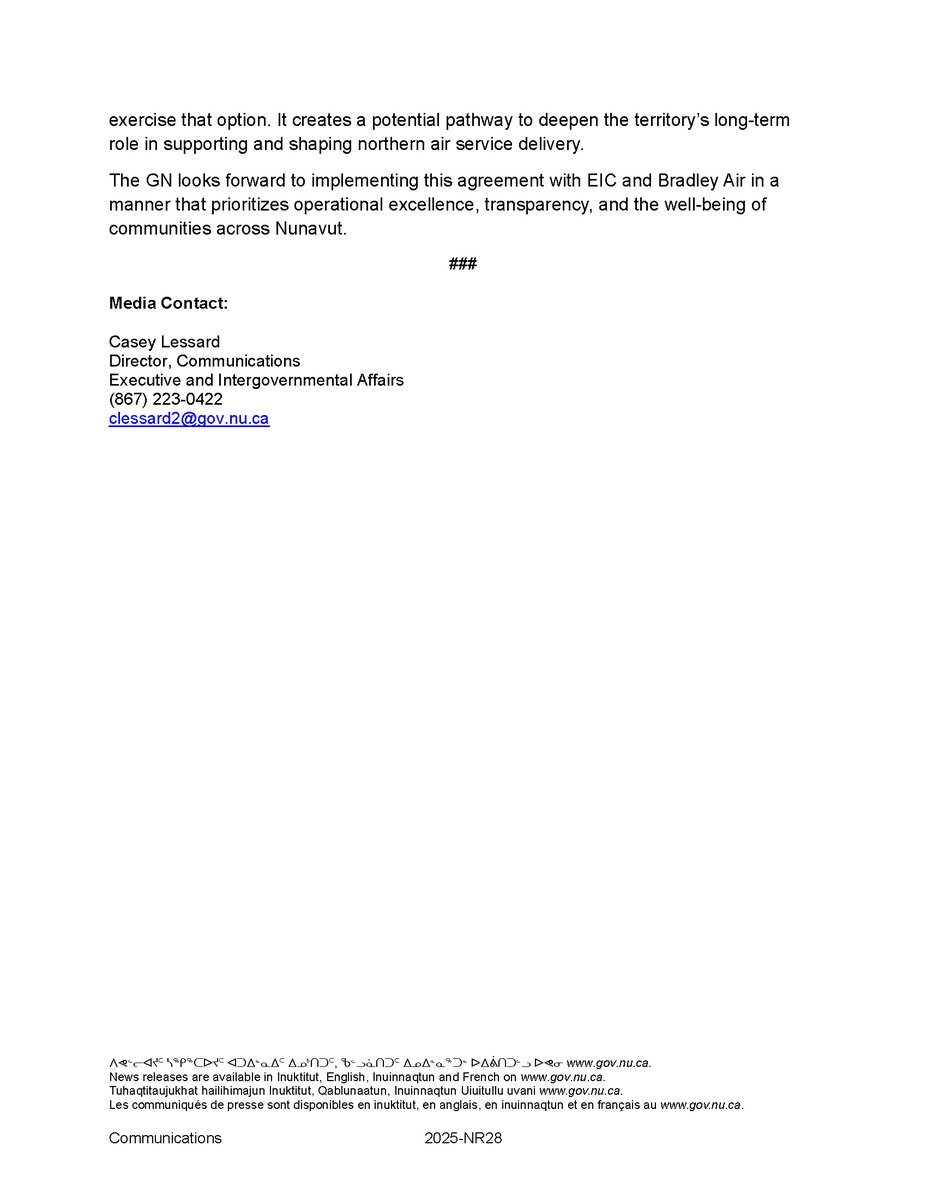 j_akeeagok's tweet image. News Release: GN enters into air travel agreement, with option to purchase equity interest
premier.gov.nu.ca/en/gn-enters-a…