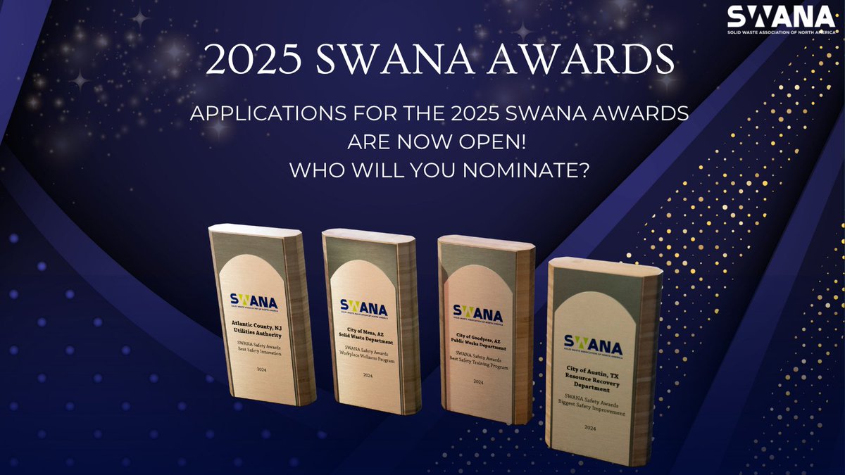 🎉 Applications for the 2025 SWANA Awards nominations are officially open! 🏆 Help us celebrate excellence in solid waste &amp; resource mgmt. Submit your nominations by Aug. 13! 💡

👉 swana.org/community/awar…

#SWANAAwards