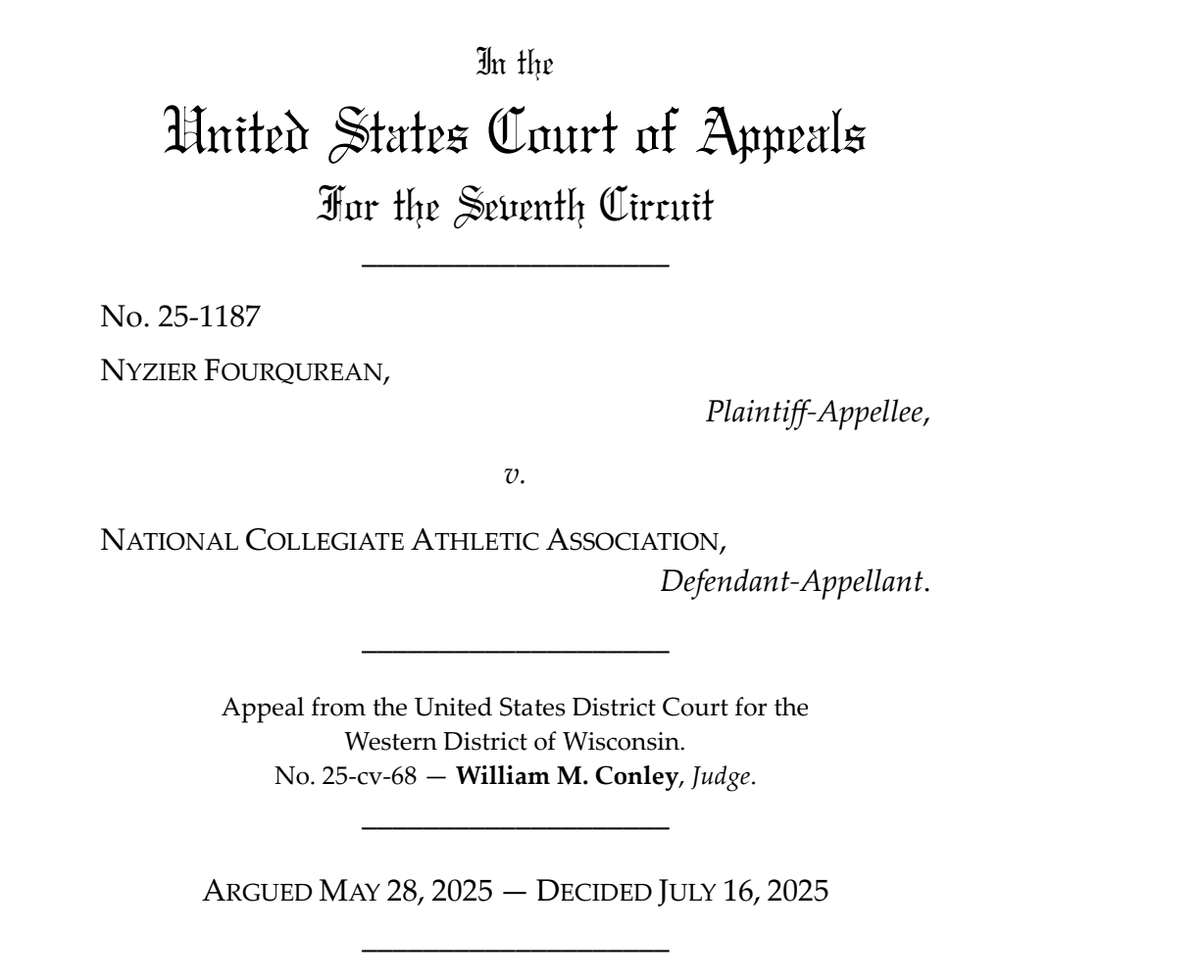 The NCAA has won an appeal in the eligibility case brought by Wisconsin DB Nyzier Fourqurean, who argued that his DII seasons do not count against his DI eligibility.

The appeal - a 2-1 decision -overturns an injunction that would have permitted Fourqurean to play this fall.