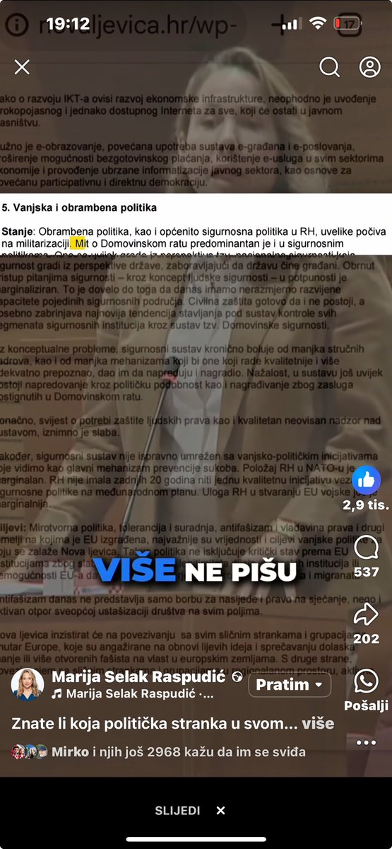 Magdalena Wolf 402 (@magdale45862690) on Twitter photo “Domovinski rat je mit”!!Stoji u programu ‘Možemo’ i Nove ljevice!!?!?
Tko je dao pečat ovoj bagri?Kako se može registrirati uopće stranka a da negira Domovinski rat?
Pa što je ovo?<a href="/Ured_PRH/">Ured predsjednika RH</a> <a href="/mup_rh/">MUP-RH</a> <a href="/VladaRH/">Vlada Republike Hrvatske</a> “Domovinski rat je mit”!!Stoji u programu ‘Možemo’ i Nove ljevice!!?!?
Tko je dao pečat ovoj bagri?Kako se može registrirati uopće stranka a da negira Domovinski rat?
Pa što je ovo?<a href="/Ured_PRH/">Ured predsjednika RH</a> <a href="/mup_rh/">MUP-RH</a> <a href="/VladaRH/">Vlada Republike Hrvatske</a>