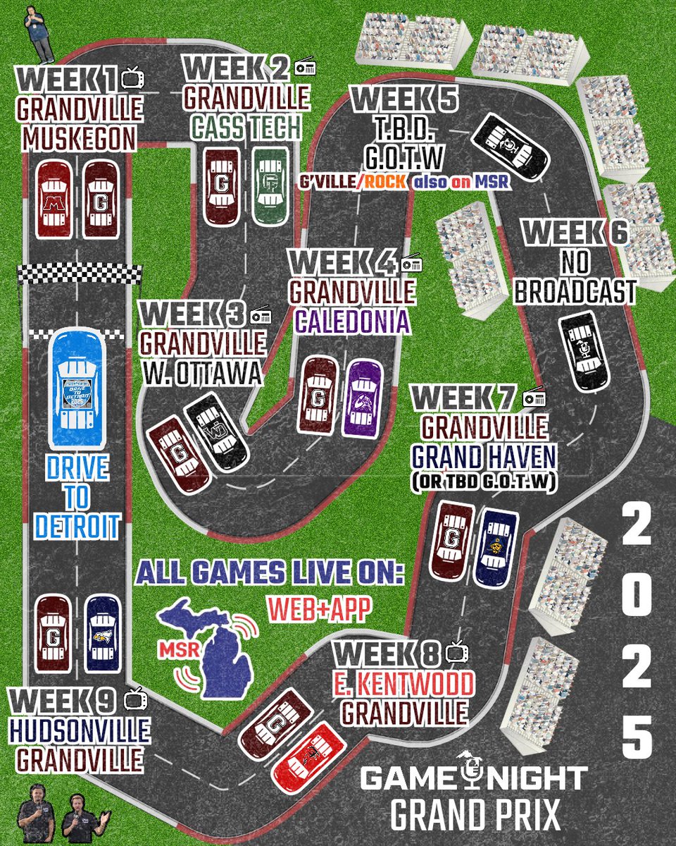 Michigan Game Night (@migamenight) on Twitter photo And without further ado... Presenting the 2025 GAME🎙NIGHT 🏈 Schedule!
--
<a href="/GrandvilleFB/">Grandville Football</a> <a href="/Snooze2you/">Snooze2you</a> <a href="/MISportsRadio/">Michigan Sports Radio</a> And without further ado... Presenting the 2025 GAME🎙NIGHT 🏈 Schedule!
--
<a href="/GrandvilleFB/">Grandville Football</a> <a href="/Snooze2you/">Snooze2you</a> <a href="/MISportsRadio/">Michigan Sports Radio</a>