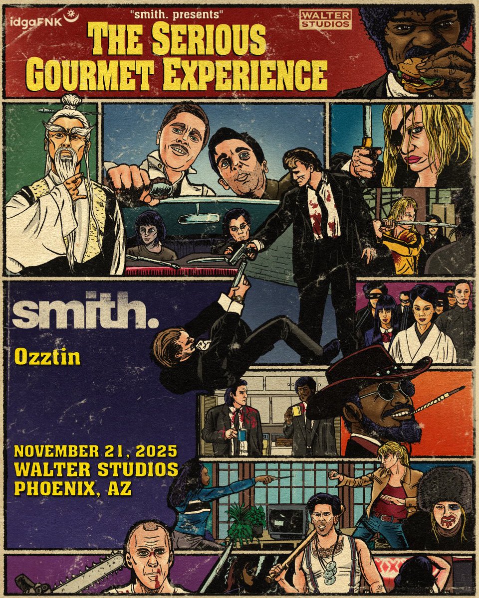 🎬 “You had my curiosity… but now you have my attention.”

Phoenix get ready for a Serious Gourmet Experience 🤌

A bass-fueled Tarantino trip, curated by smith.

<a href="/ozztinmusic/">OZZTIN</a> on support. 
Cinematic chaos.
Real gourmet sh*t.

📍 Walter Studios
📅 11/21/25
🎟️ Tickets now live
