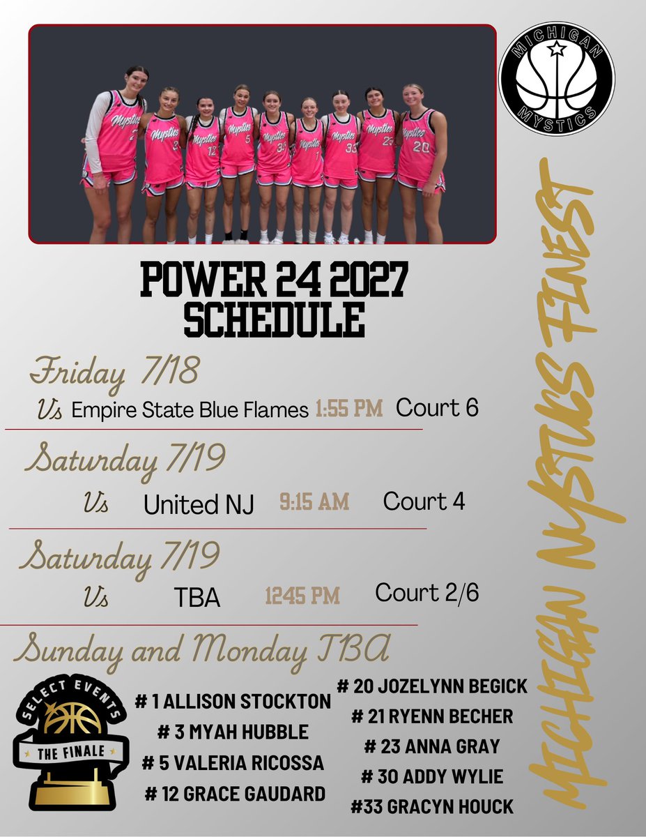 Michigan Mystics 2027 S40 (@2027mystics) on Twitter photo After finishing 9-0 in the Select 40 our 2027 S40 team secured a spot playing in the P24 division this weekend <a href="/SelectEventsBB/">Select Events Basketball</a> A great accomplishment for this team! Ohio Bound for one last round. Come check us out <a href="/MImystics/">Michigan Mystics</a> <a href="/PGH_Michigan/">Prep Girls Hoops Michigan</a> After finishing 9-0 in the Select 40 our 2027 S40 team secured a spot playing in the P24 division this weekend <a href="/SelectEventsBB/">Select Events Basketball</a> A great accomplishment for this team! Ohio Bound for one last round. Come check us out <a href="/MImystics/">Michigan Mystics</a> <a href="/PGH_Michigan/">Prep Girls Hoops Michigan</a>