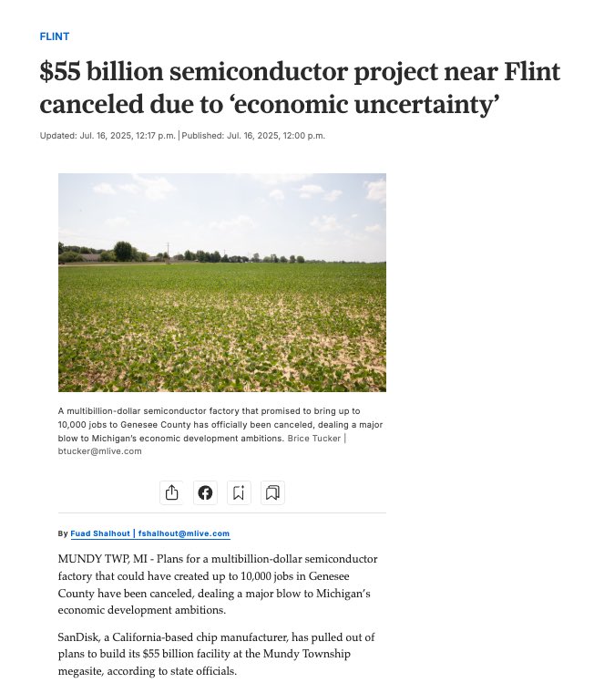 SenGaryPeters's tweet image. Semiconductor chips are vital to our future. That’s why I fought for legislation to attract these investments to the U.S.
But chaotic policy changes & tariffs undermine the stability businesses look for and Michigan is paying the price. I’ll keep fighting to bring more jobs…