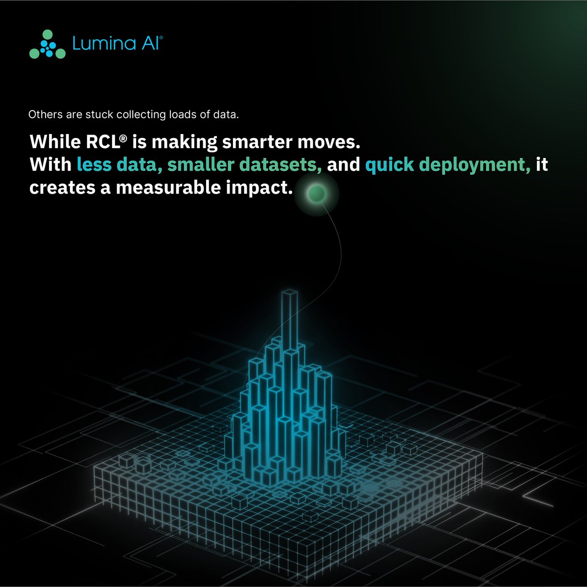 Why search for heaps of data when you can do it with less?

RCL® provides accurate results with smaller and unlabelled datasets, with less data, and enables fast deployment.

Connect with us and learn more about RCL® on Lumina AI!

#LuminaAI #RCL #FastDeployment