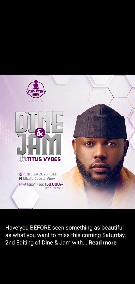 PromotahVago42's tweet image. Dine & Jam with @Titusvybes
It's happening on Saturday at Courts View Hotel Mbale.
Attend by invitation thank you.