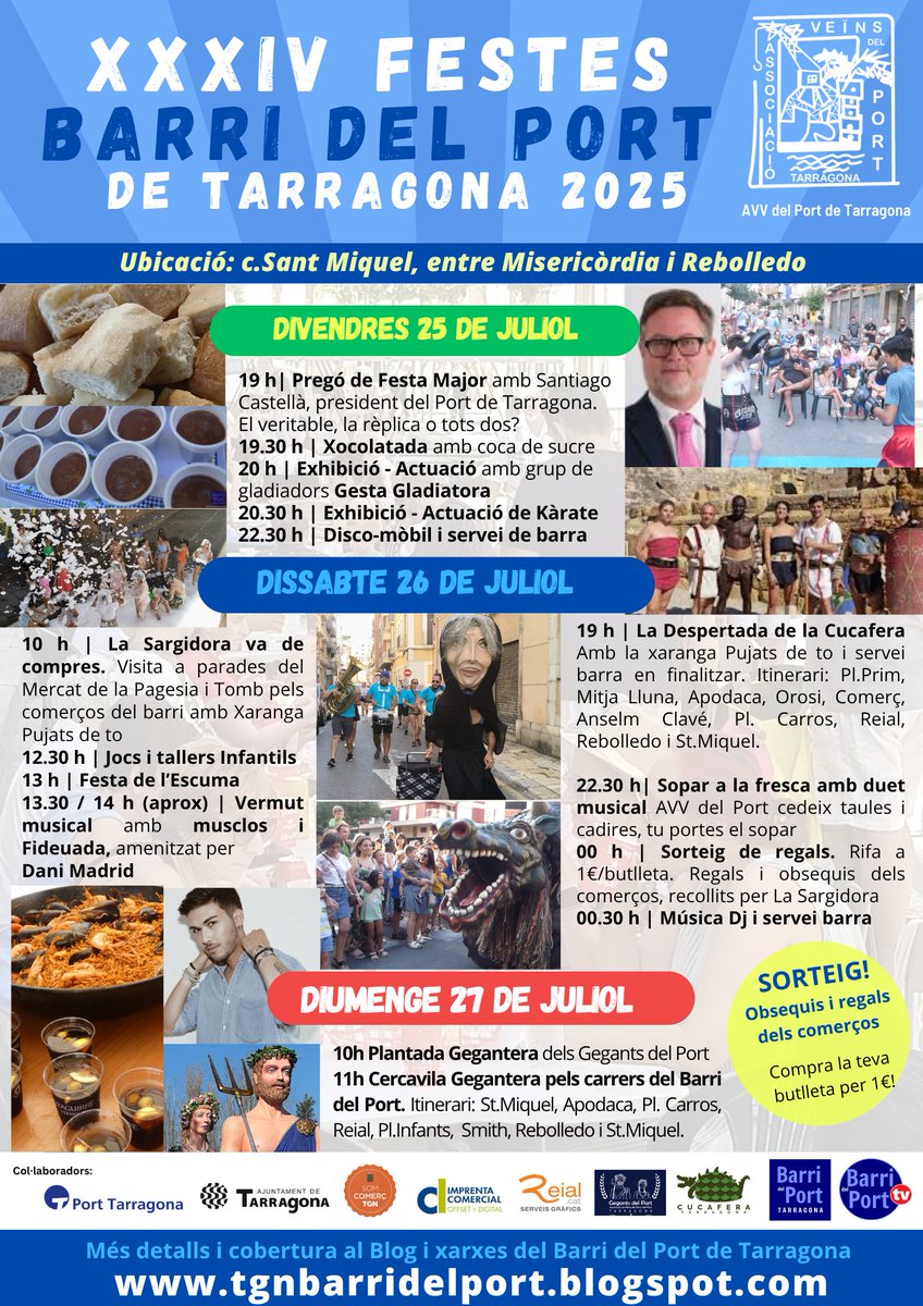 Arriben les XXXIV Festes del Barri del Port 2025 a #Tarragona, els dies 25, 26 i 27 de juliol

Més detalls: tgnbarridelport.blogspot.com/2025/07/arribe…