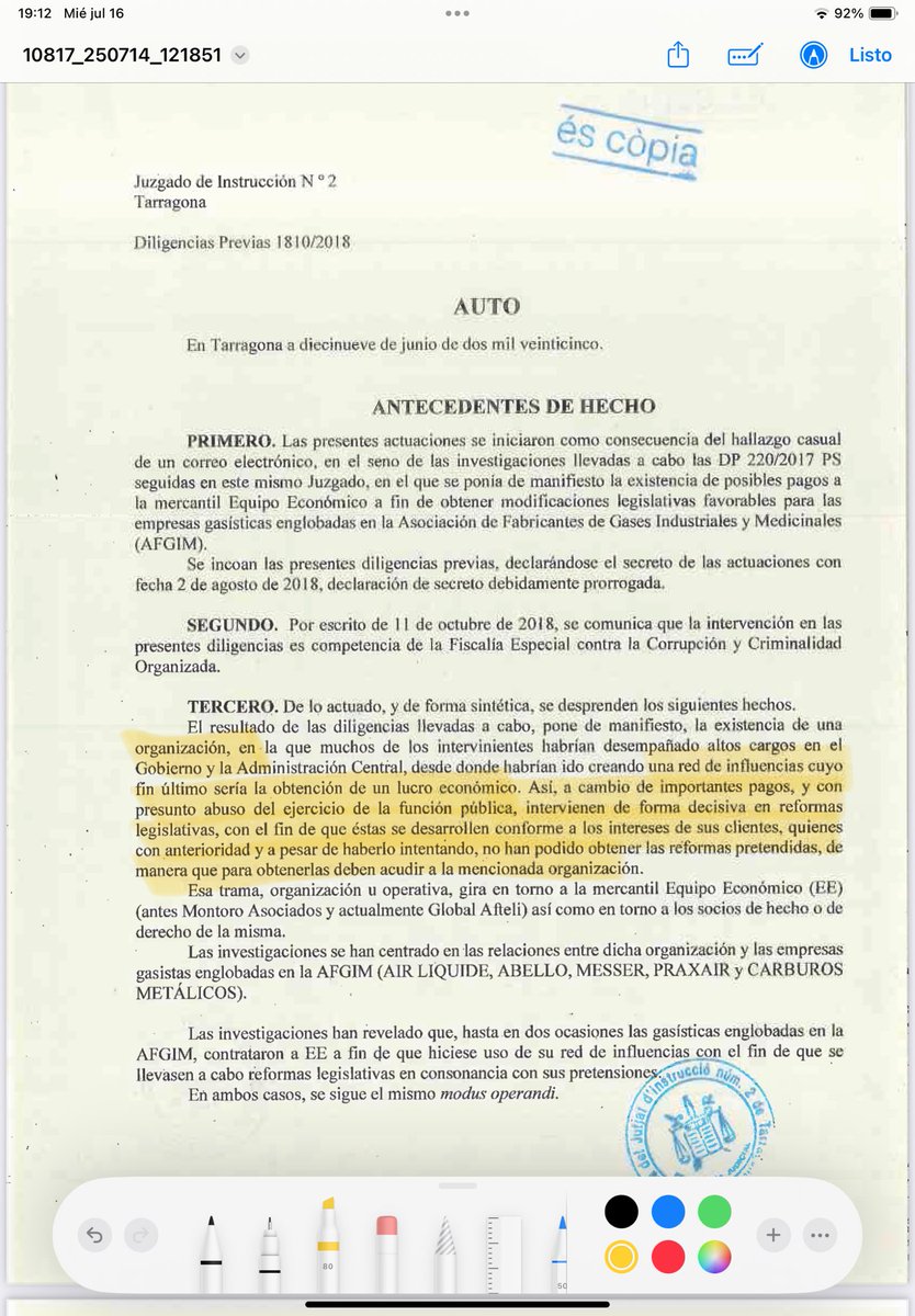 La Justicia acusa al ex ministro de Hacienda, Cristóbal Montoro, y a su ministerio de hacer leyes a medida de las energéticas a cambio de dinero.
Las gasistas lograron cambios legales a cambio de 779.705€. 
El juez le imputa cohecho, fraude, malversación y tráfico de influencias